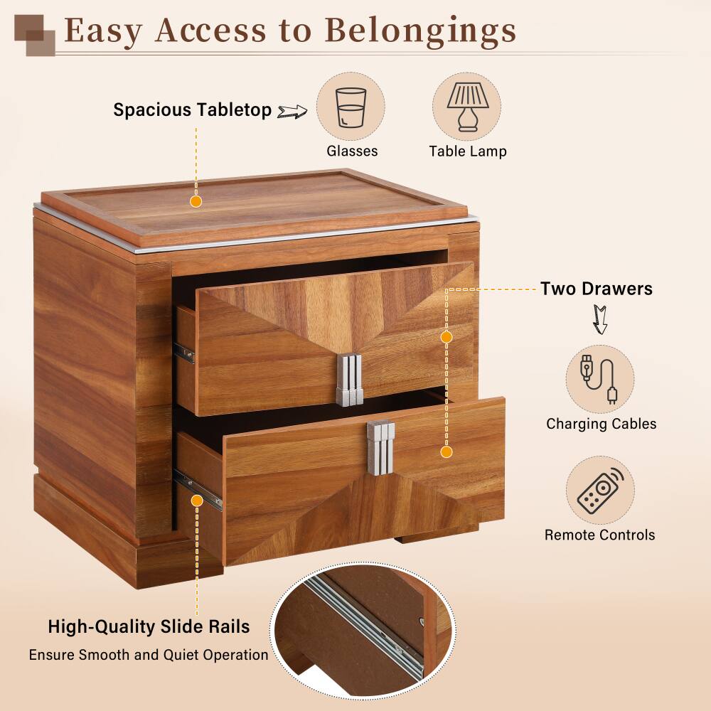 Easy Access to Belongings  
Spacious Tabletop  
Glasses  
Table Lamp  
Two Drawers  
Charging Cables  
Remote Controls  
High-Quality Slide Rails  
Ensure Smooth and Quiet Operation