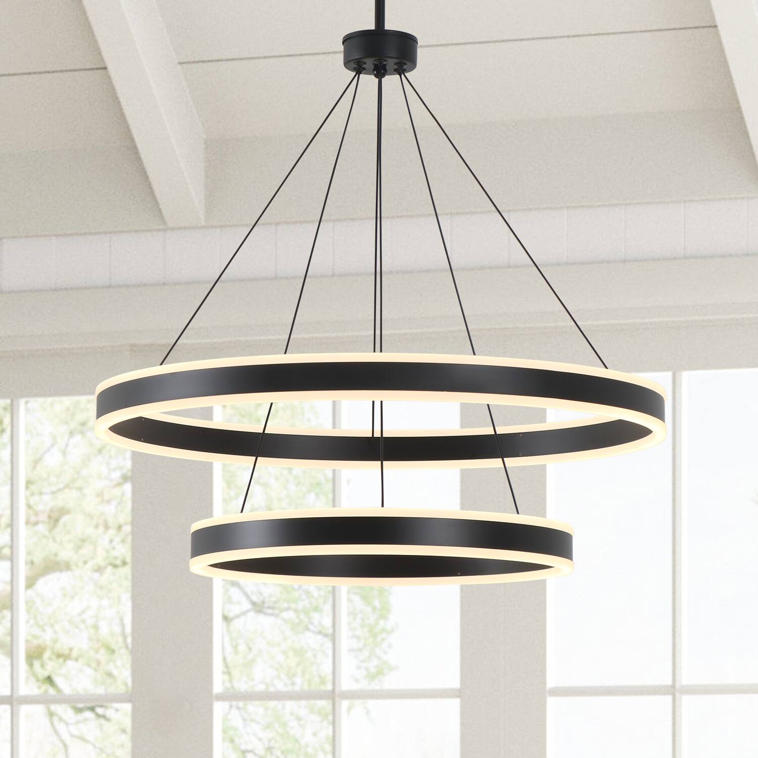 Back. Umeiluce - Modern Chandelier Light Led Kitchen Island Pendant with Remote Control for High Ceiling - Matte Black.