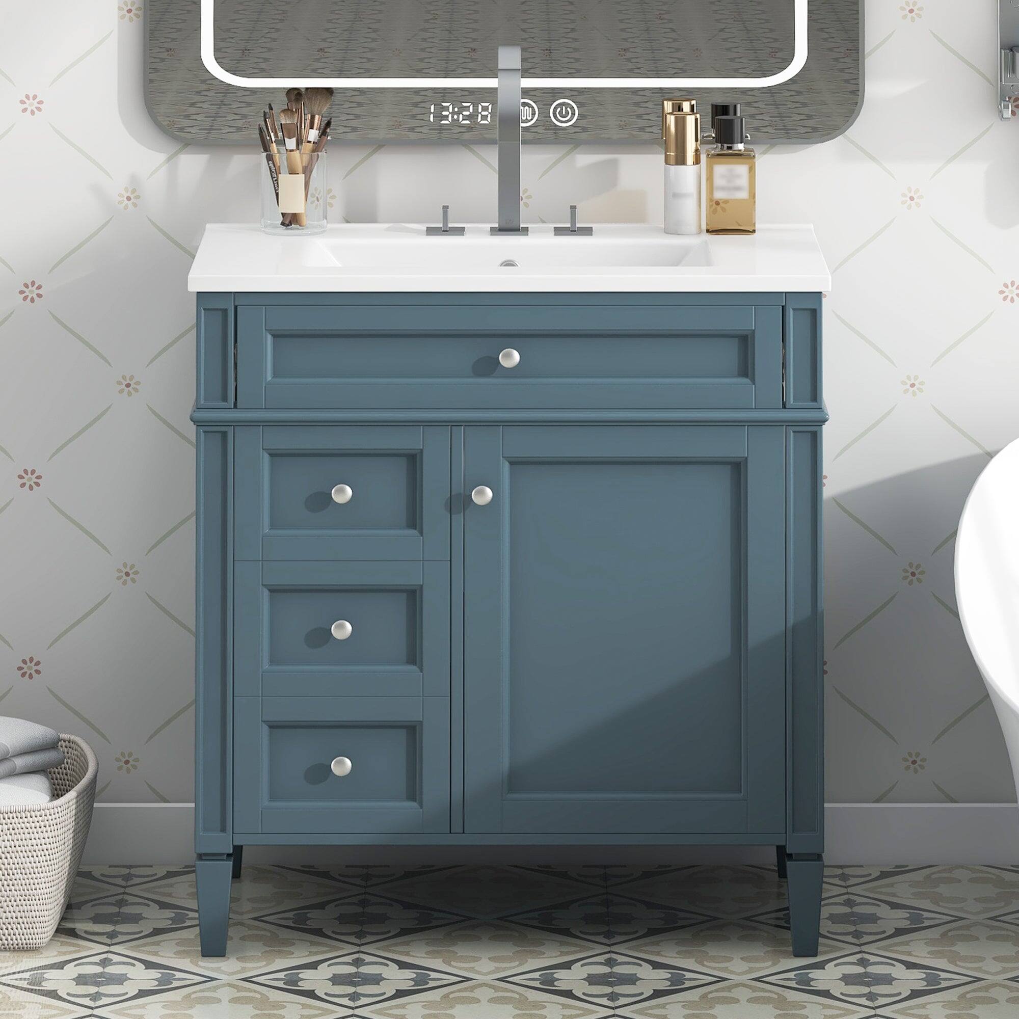 Alt View 3. Boyel Living - 30 Inch Bathroom Vanity with Sink Modern Storage Cabinet with 2 Drawers and Tip Out DrawerBlue - Blue.