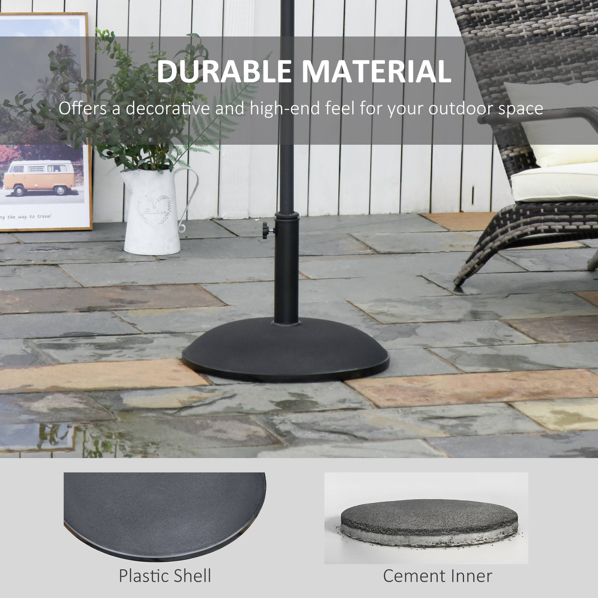 DURABLE MATERIAL Offers a decorative and high-end feel for your outdoor space

Plastic Shell
Cement Inner