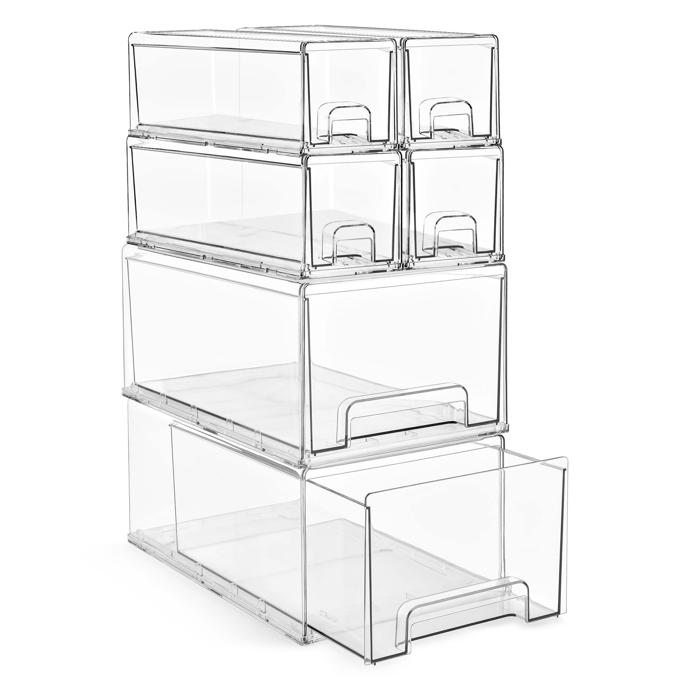 Sorbus - 2 Large & 4 Small Stackable Storage Drawers – Plastic Organizer Bins with Handles - Clear