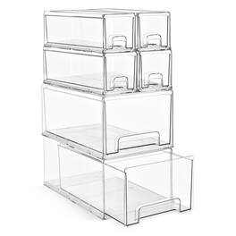 Sorbus - 2 Large & 4 Small Stackable Storage Drawers – Plastic Organizer Bins with Handles - Clear