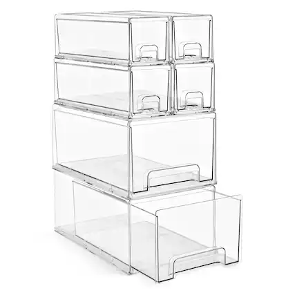 Front. Sorbus - Sorbus 2 Large & 4 Small Clear Stackable Storage Drawers – Plastic Organizer Bins with Handles - Clear.