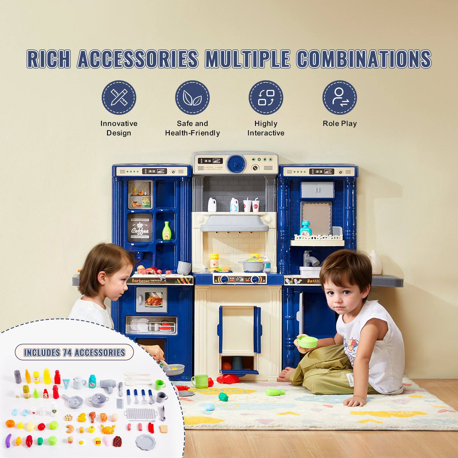 RICH ACCESSORIES MULTIPLE COMBINATIONS

- Innovative Design
- Safe and Health-Friendly
- Highly Interactive
- Role Play

INCLUDES 74 ACCESSORIES