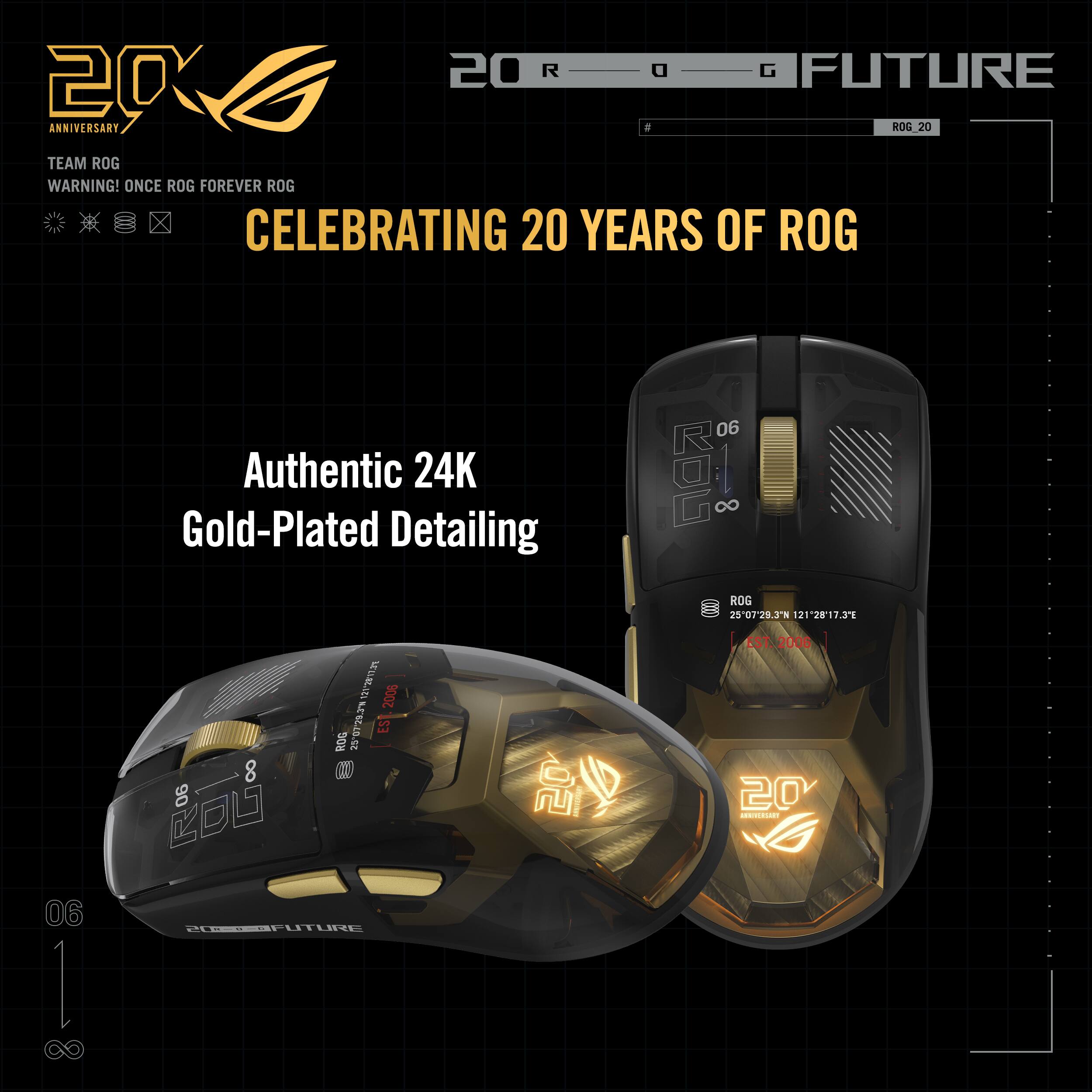 20 YEARS OF ROG

TEAM ROG
WARNING! ONCE ROG FOREVER ROG

CELEBRATING 20 YEARS OF ROG

Authentic 24K Gold-Plated Detailing

ROG FUTURE

ROG 20

06

25-07-2020
121-2817.31
EST 2006