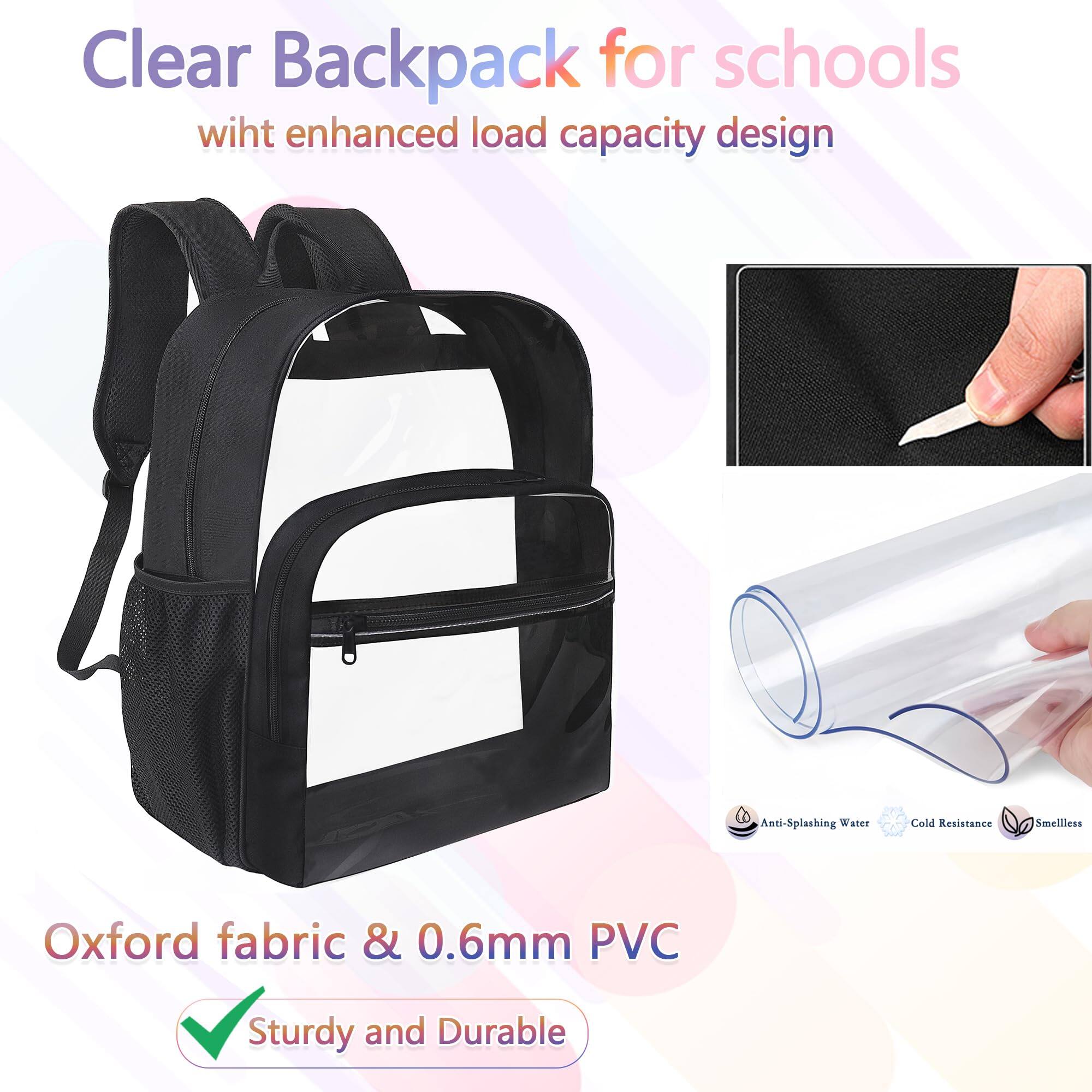 Left. Pacoar Cade - Clear Backpack For School  Heavy Duty Transparent With 0.6 Mm Pvc Bookbag 18 Inch Bags Pink - Light Purple.
