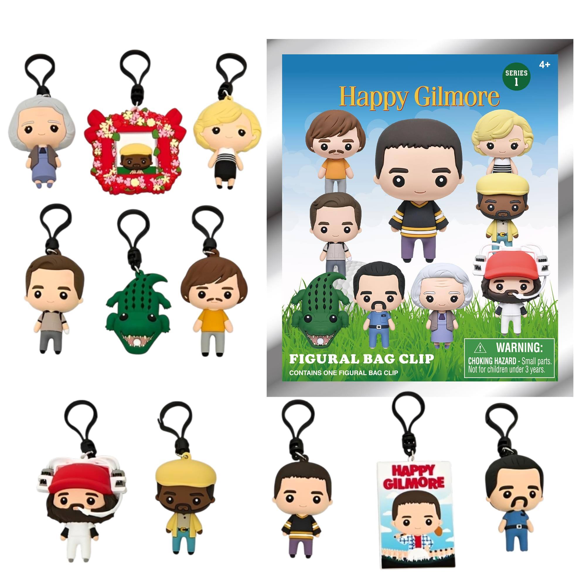 SERIES 1 Happy Gilmore  
4+  
FIGURAL BAG CLIP CONTAINS ONE FIGURAL BAG CLIP  
WARNING: CHOKING HAZARD - Small parts. Not for children under 3 years  
HAPPY GILMORE