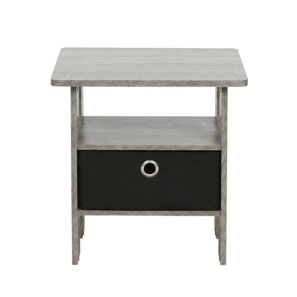 Back. FurniFact - Grey night stand with storage bin drawer - French Oak Grey.