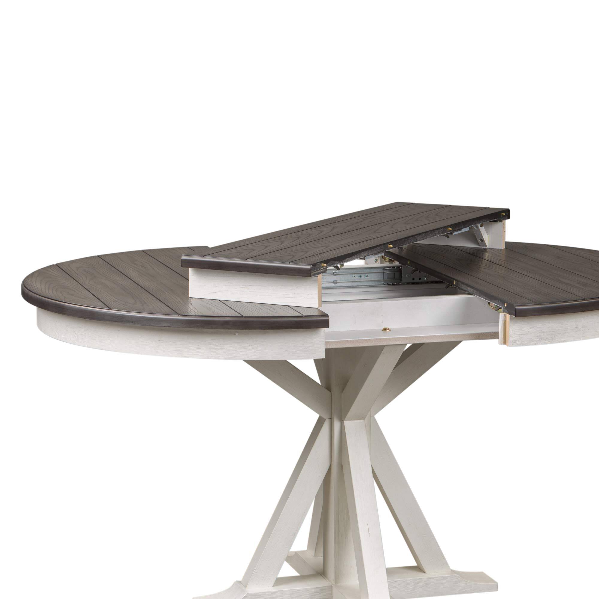Alt View 2. Liberty Furniture Industries - Pedestal Table in Poplar & Rubberwood Solids w Pine Veneer - Wirebrushed White W/ Charcoal Top.