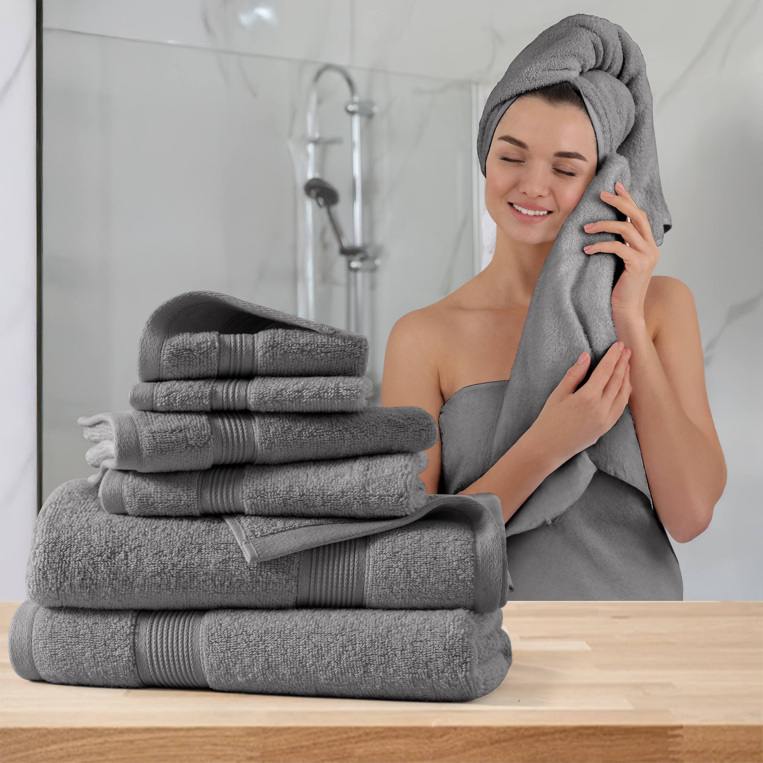 Alt View 1. Lux Decor Collection - 6-Piece Bath Towel Set Soft 100% Cotton Zero Twist, Highly Absorbent & Quick-Dry Towels - Grey.