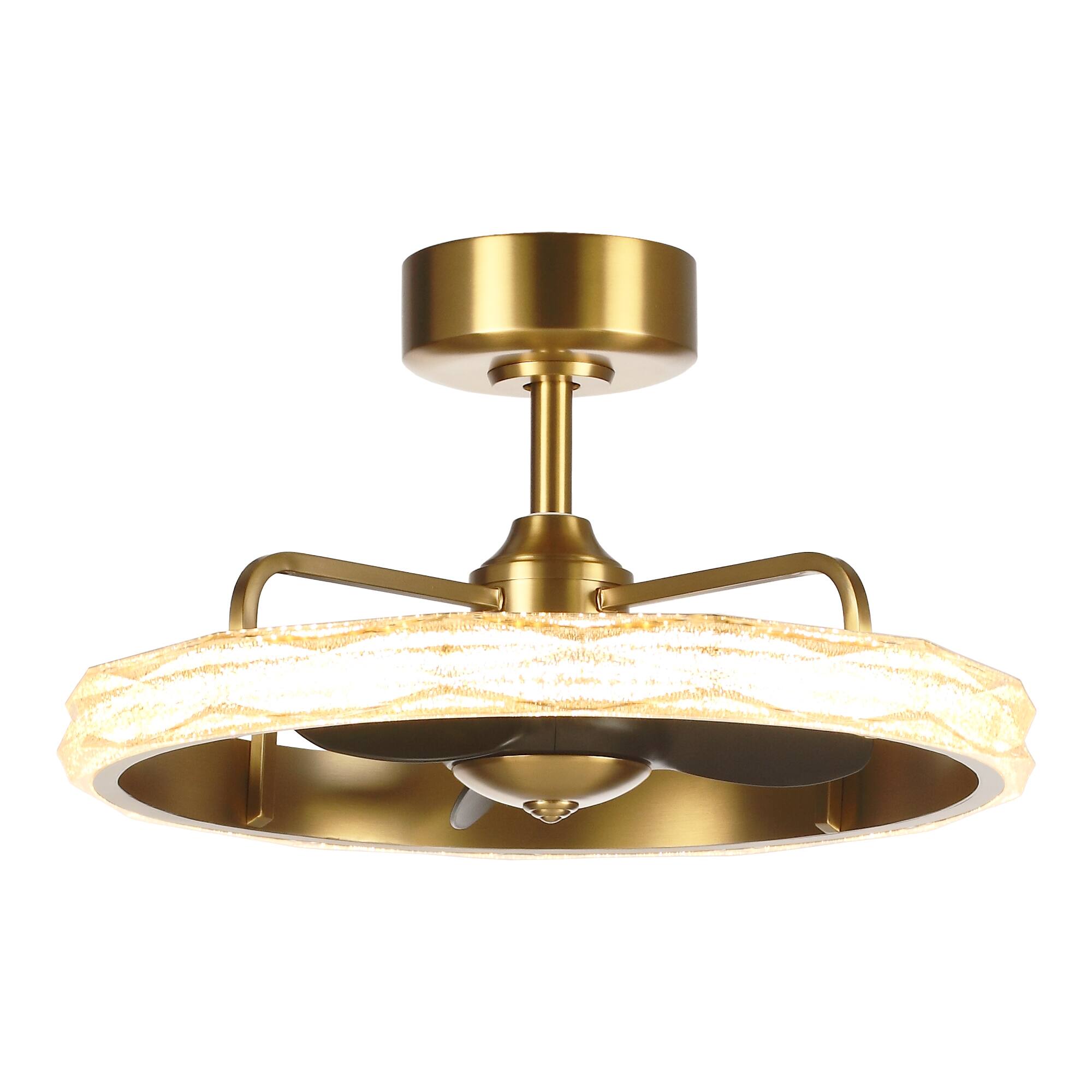 Alt View 6. Parrot Uncle - 24 Inch Gold Acrylic LED Ceiling Fan  Dimmable Caged Chandelier Bladeless Fan with Remote and 6 Speed DC Motor - Gold.