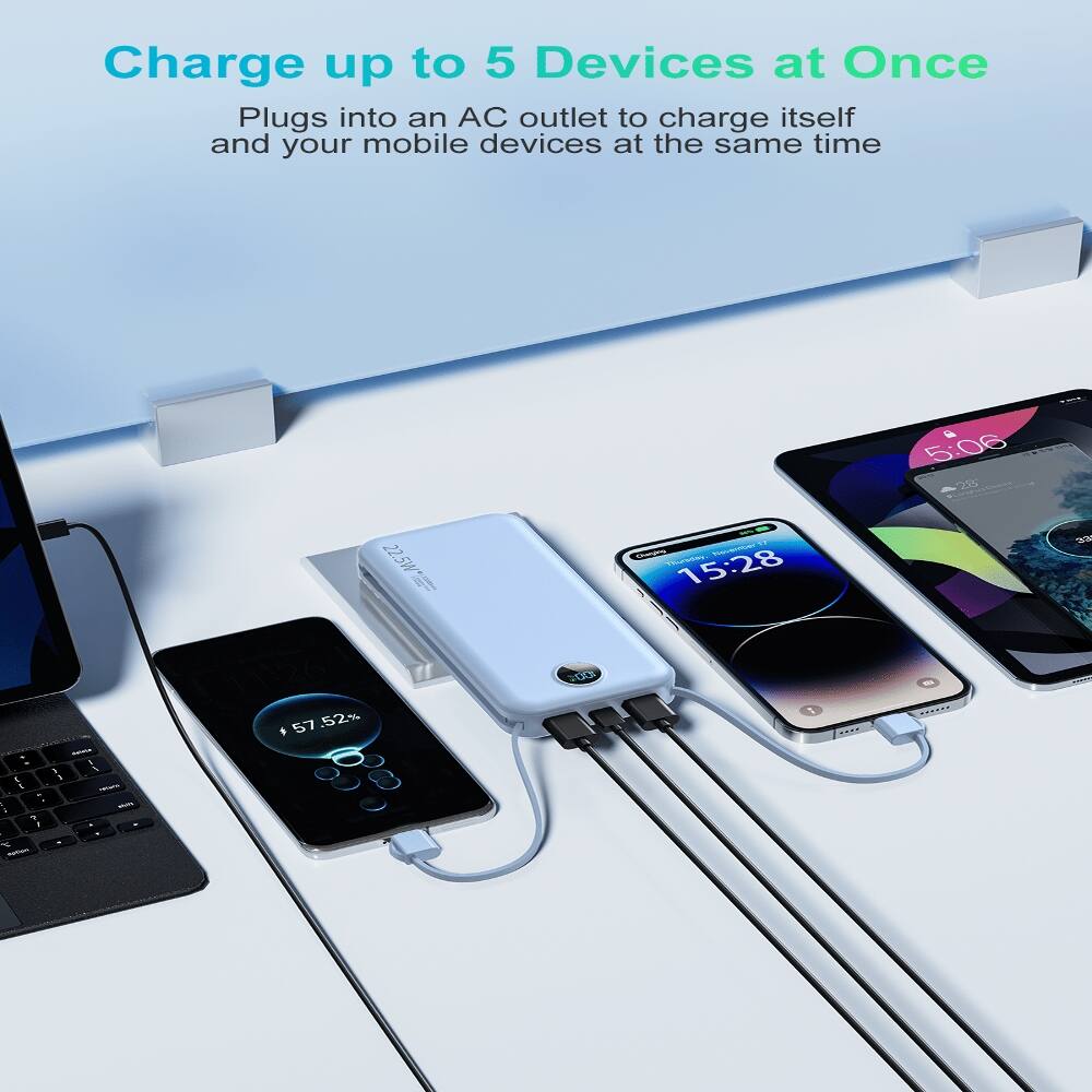 Charge up to 5 Devices at Once  
Plugs into an AC outlet to charge itself and your mobile devices at the same time  

5:06 28'  
22.5W  
SEN Charging Thursday, November 15:28  
33'  
57.52%  
Motion