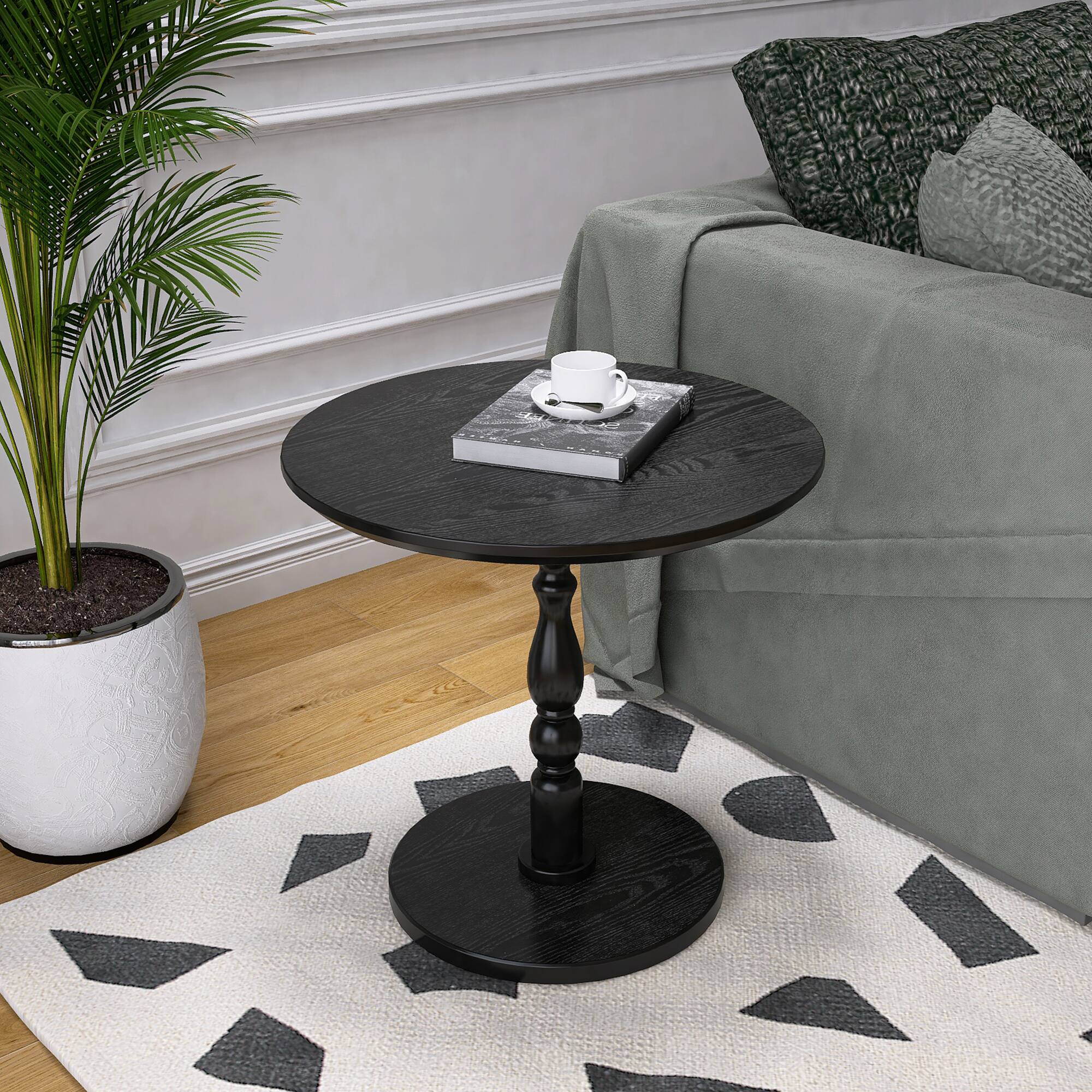 Alt View 4. Ecooso - 23'' Accent Round Table, Round Side Table, Small Table for Small Spaces, Modern Accent Nightstand，Solid Wood Leg - Antique Black.
