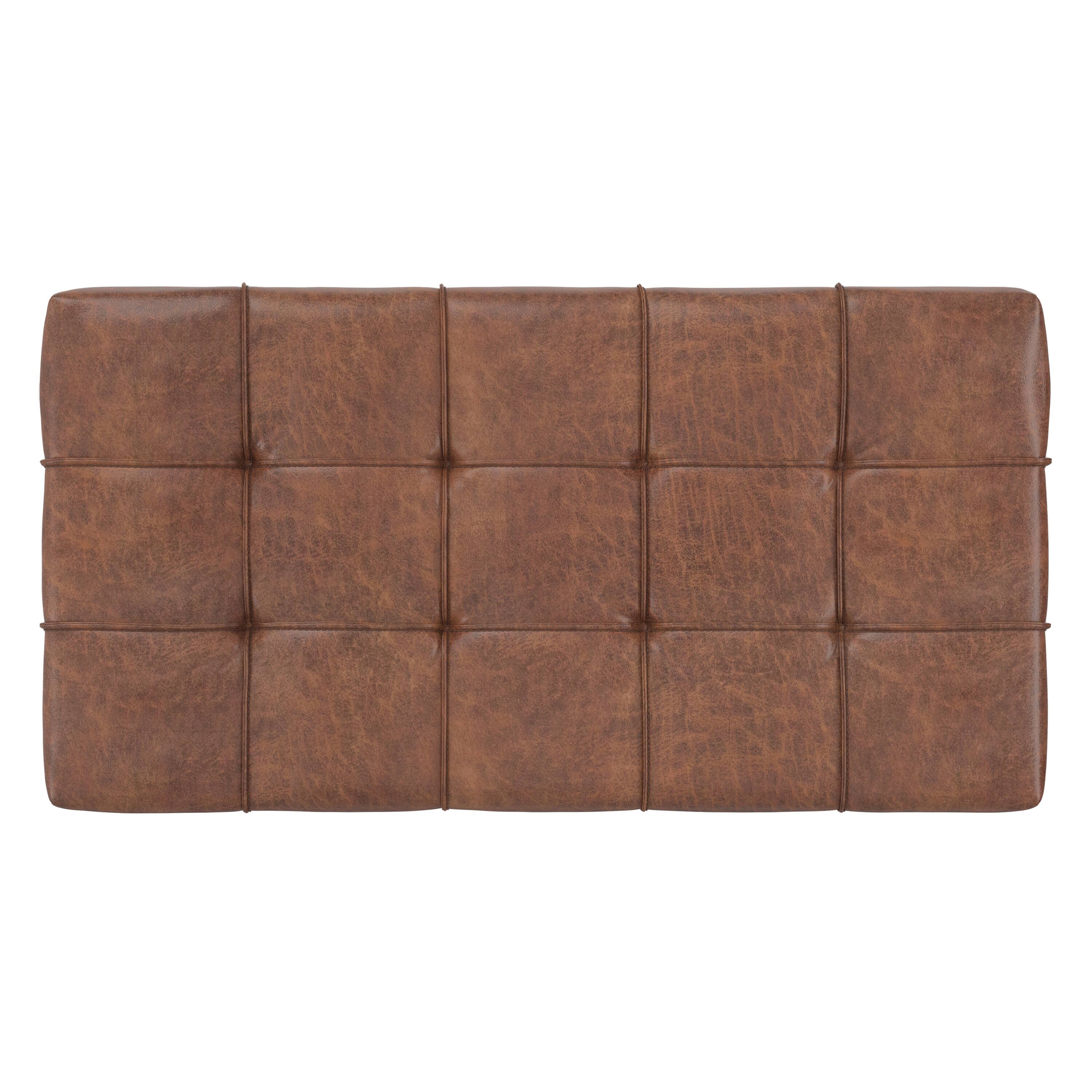 Alt View 2. Simpli Home - Sienna 33 inch Wide Storage Ottoman Bench in Distressed Saddle Brown Vegan Leather - Distressed Saddle Brown.