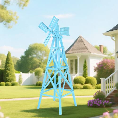 Alt View 6. Winado - Wooden Windmill 6 FT Backyard Garden 2-Layer Weathervane with Windmill Head for Outdoor Garden - Blue.