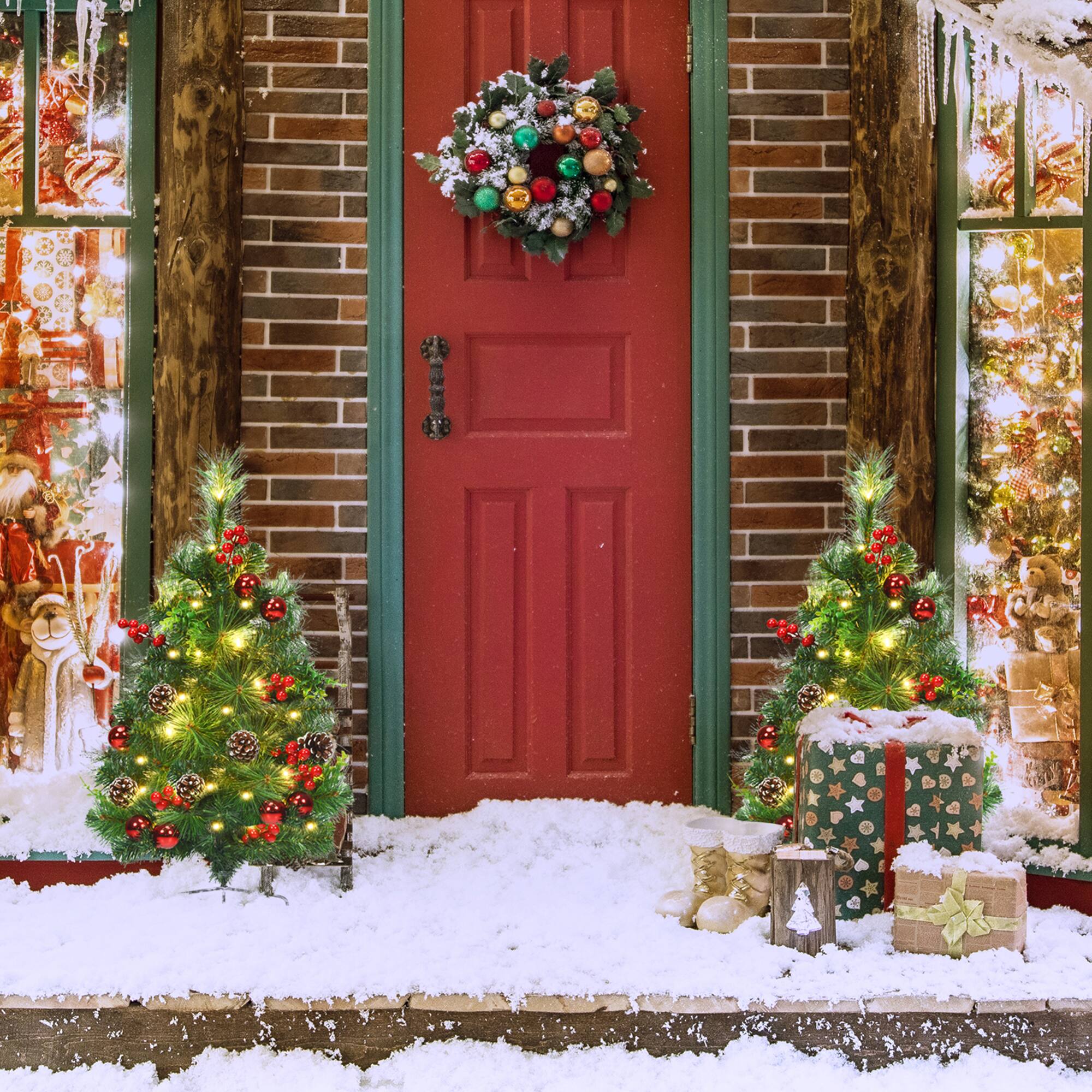 Alt View 2. Gymax - Gymax 2PCS Pre-Lit Christmas Tree Artificial Pathway Xmas Tree w/ 8 Flash Modes - Green.