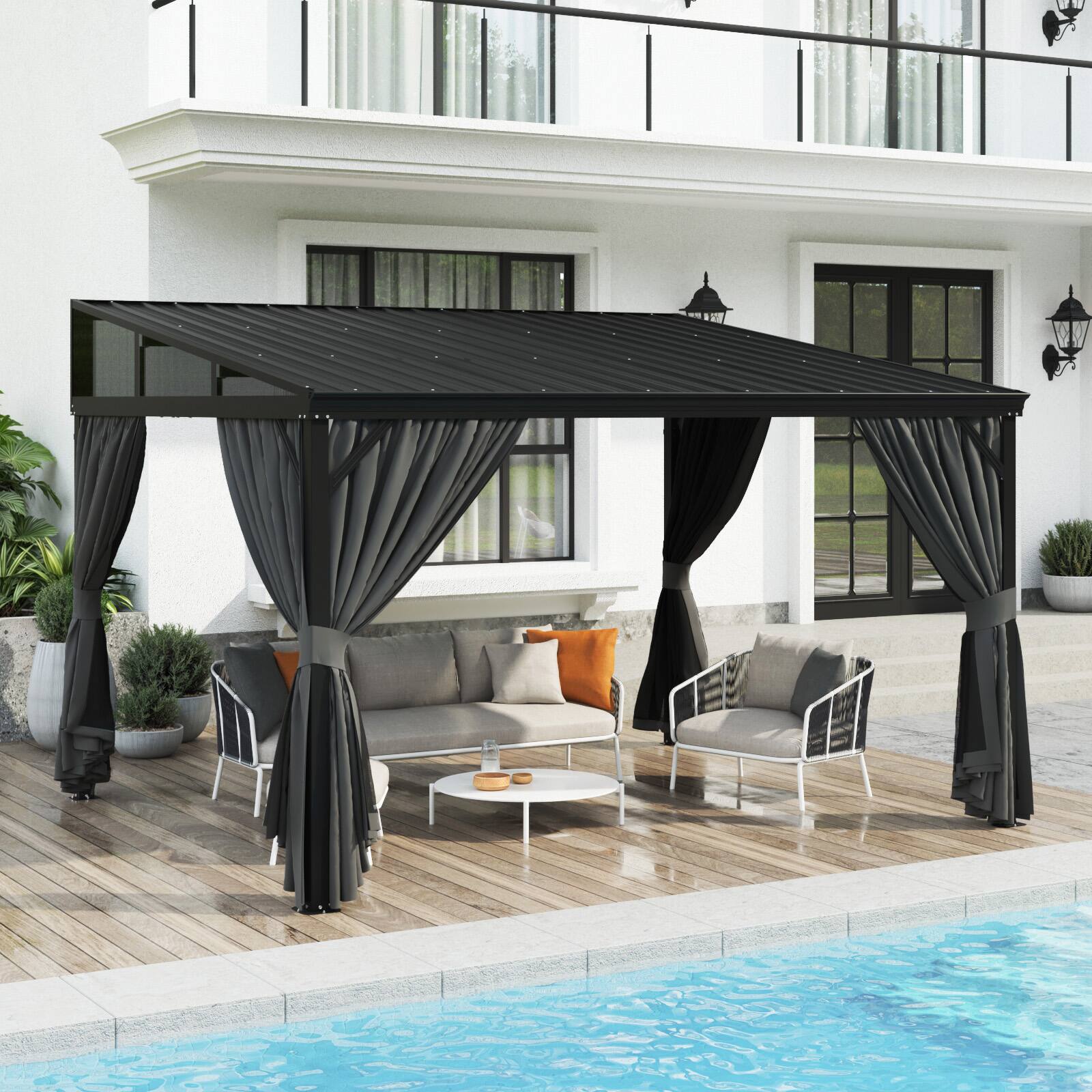 Alt View 4. Famapy - Heavy Duty Outdoor Gazebo with Steel Roof, Aluminum Frame, Curtains & Netting for Patio, Garden, Deck.