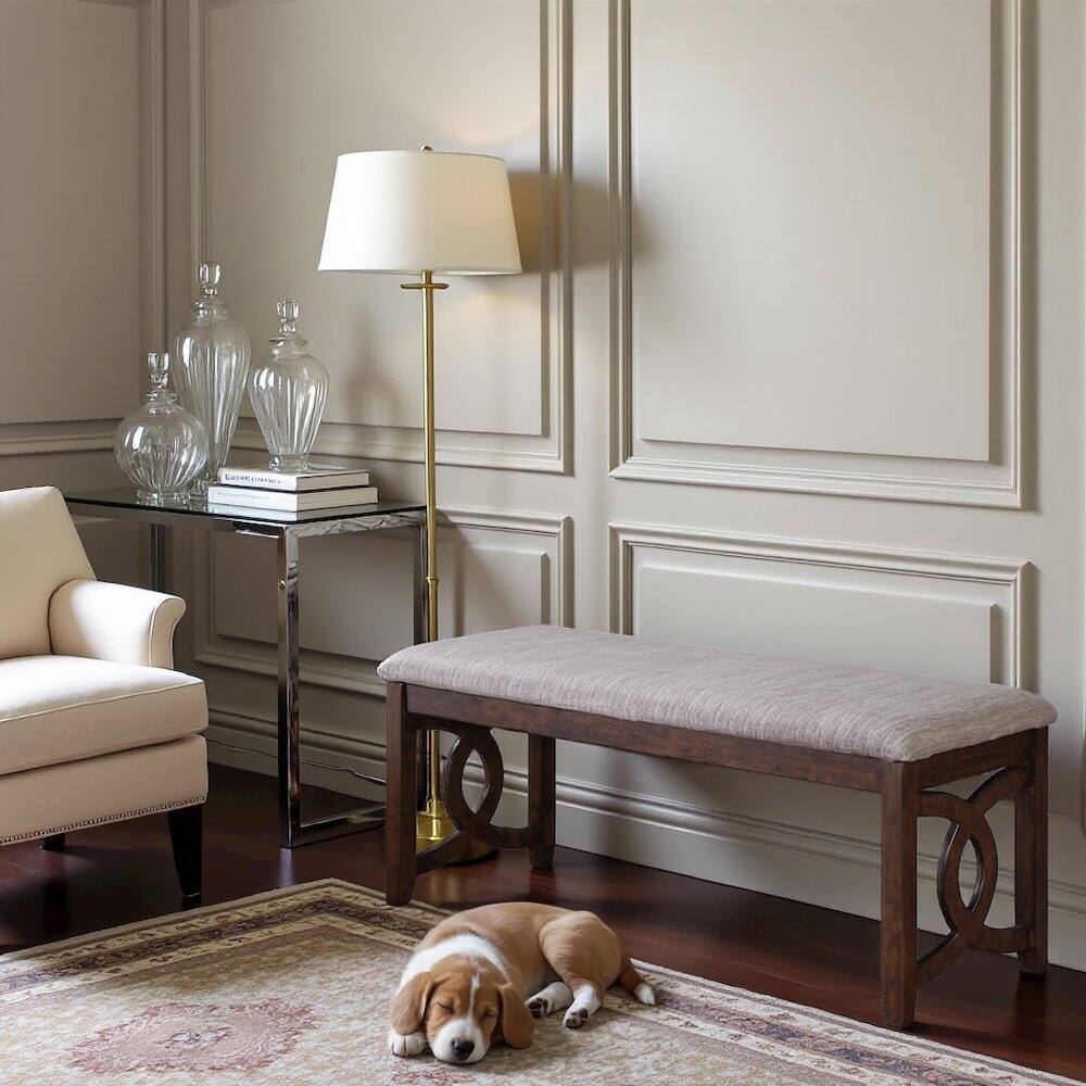 Alt View 3. FurniFact - Brown Cherry Solid Wood 46 Inch Upholstered Bench For Dining Room - Cherry.