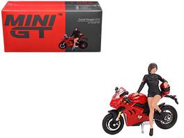 Ducati Panigale V4 S Motorcycle with Ducati Girl Figure Limited Edition 1/64 Diecast Model by Mini GT - Red