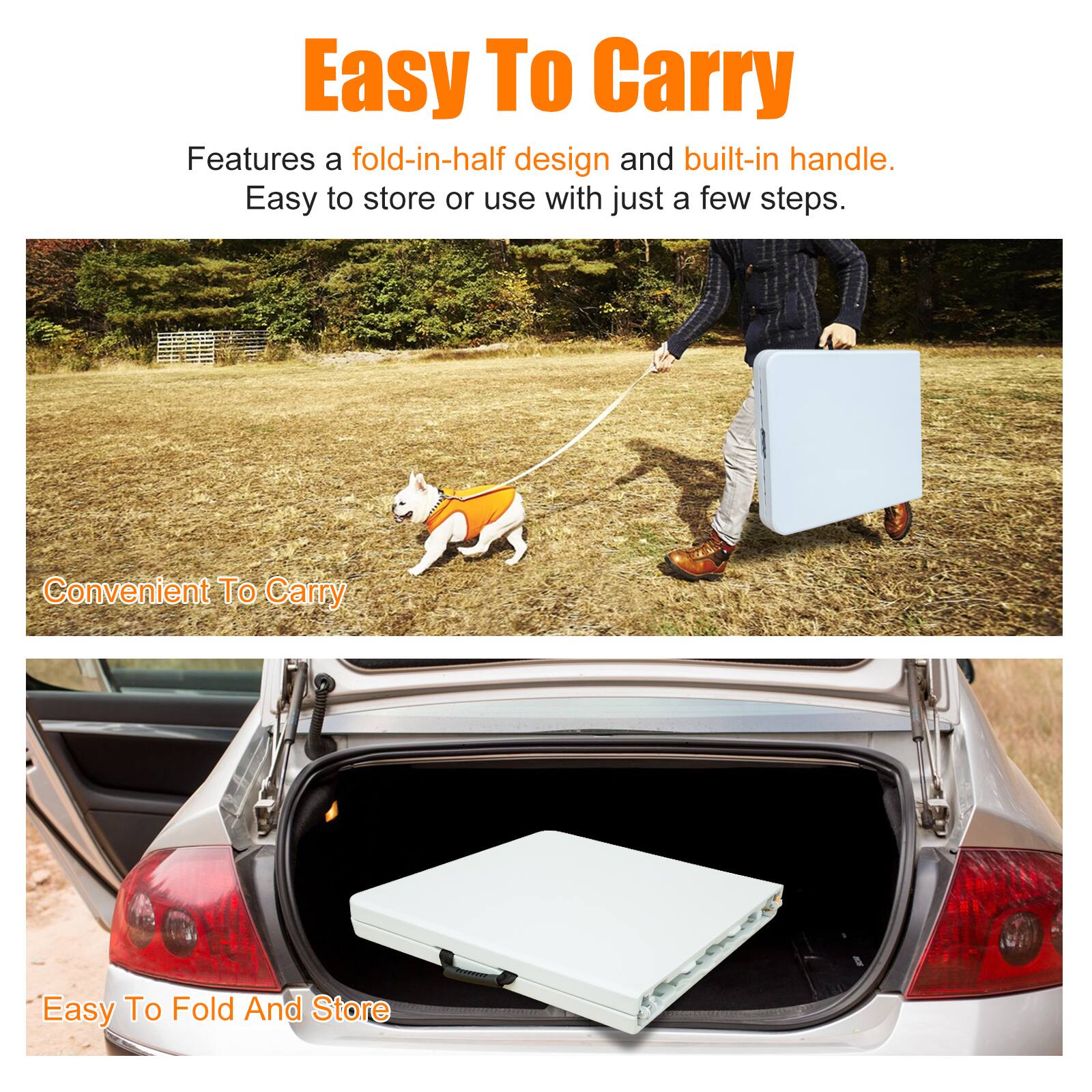 Easy To Carry

Features a fold-in-half design and built-in handle. Easy to store or use with just a few steps.

Convenient To Carry

Easy To Fold And Store