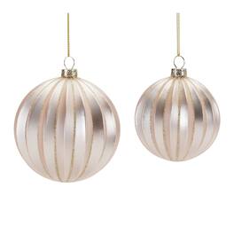 BreeBe - Metallic Ribbed Glass Ball Ornament (Set of 6) - Silver