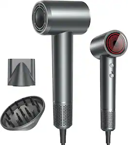 Core Tech - 1400W High-Speed Ionic Hair Dryer with Diffuser, 150,000 RPM Brushless Motor, 4 Heat Modes and 2 Speeds - Gray