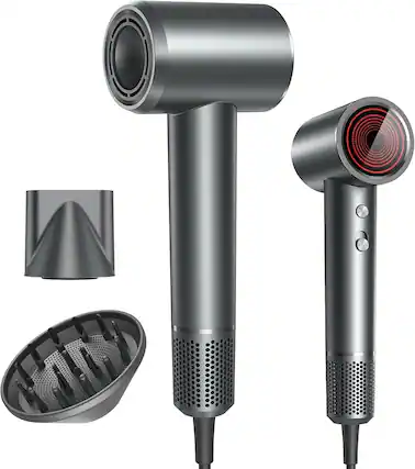Front. Core Tech - 1400W High-Speed Ionic Hair Dryer with Diffuser, 150,000 RPM Brushless Motor, 4 Heat Modes and 2 Speeds - Gray.