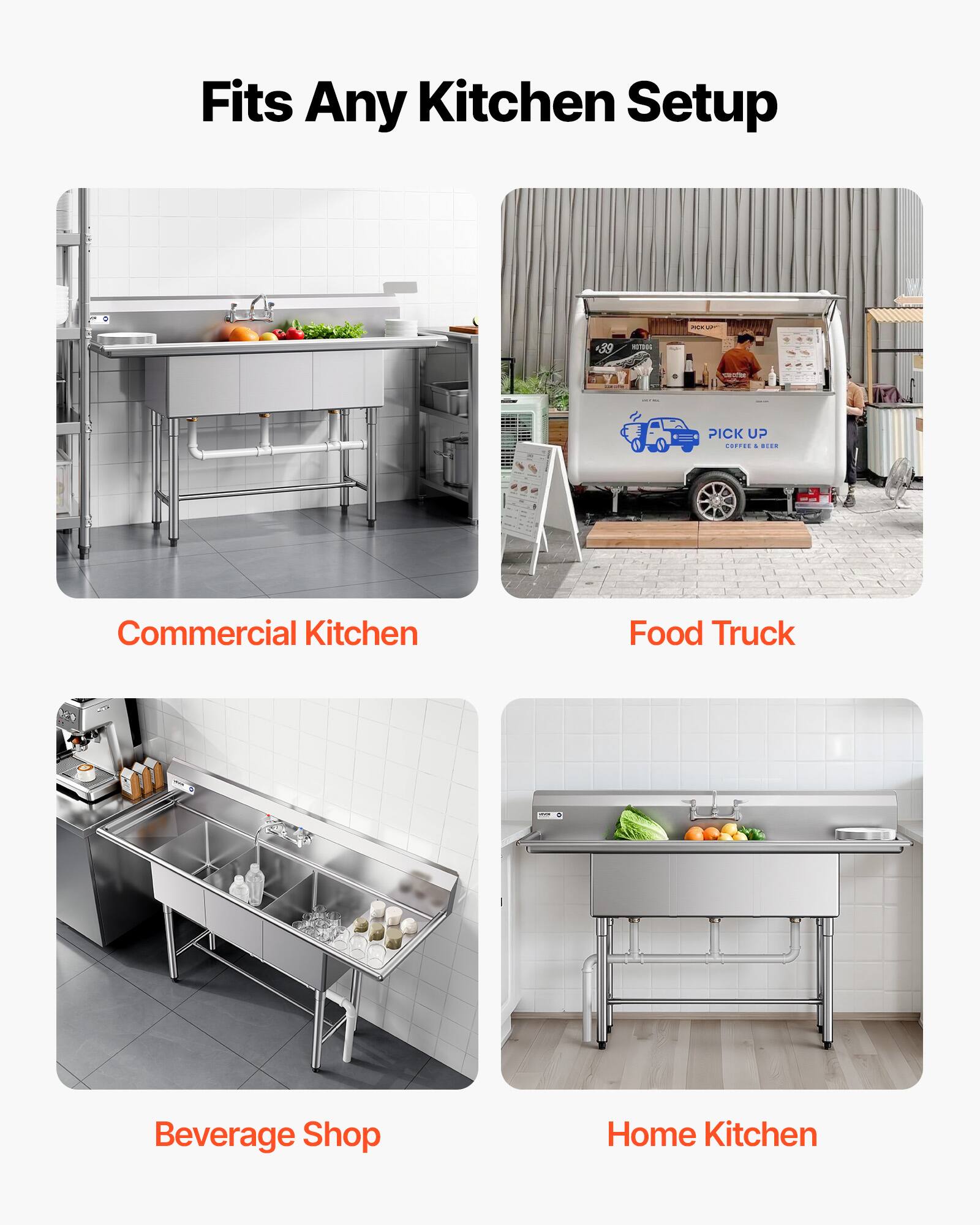 Fits Any Kitchen Setup

- Commercial Kitchen
- Food Truck
- Beverage Shop
- Home Kitchen