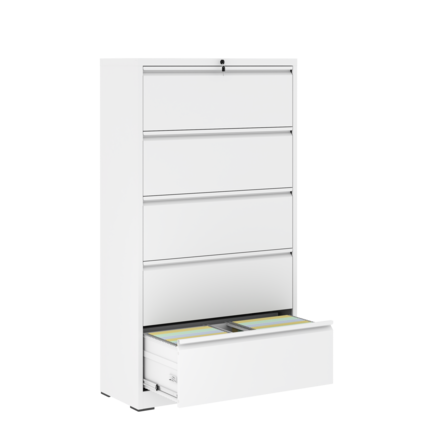 Front. APRILSOUL - 5 Drawer Metal Lateral File Cabinet White Filing Cabinet with Lock - White.