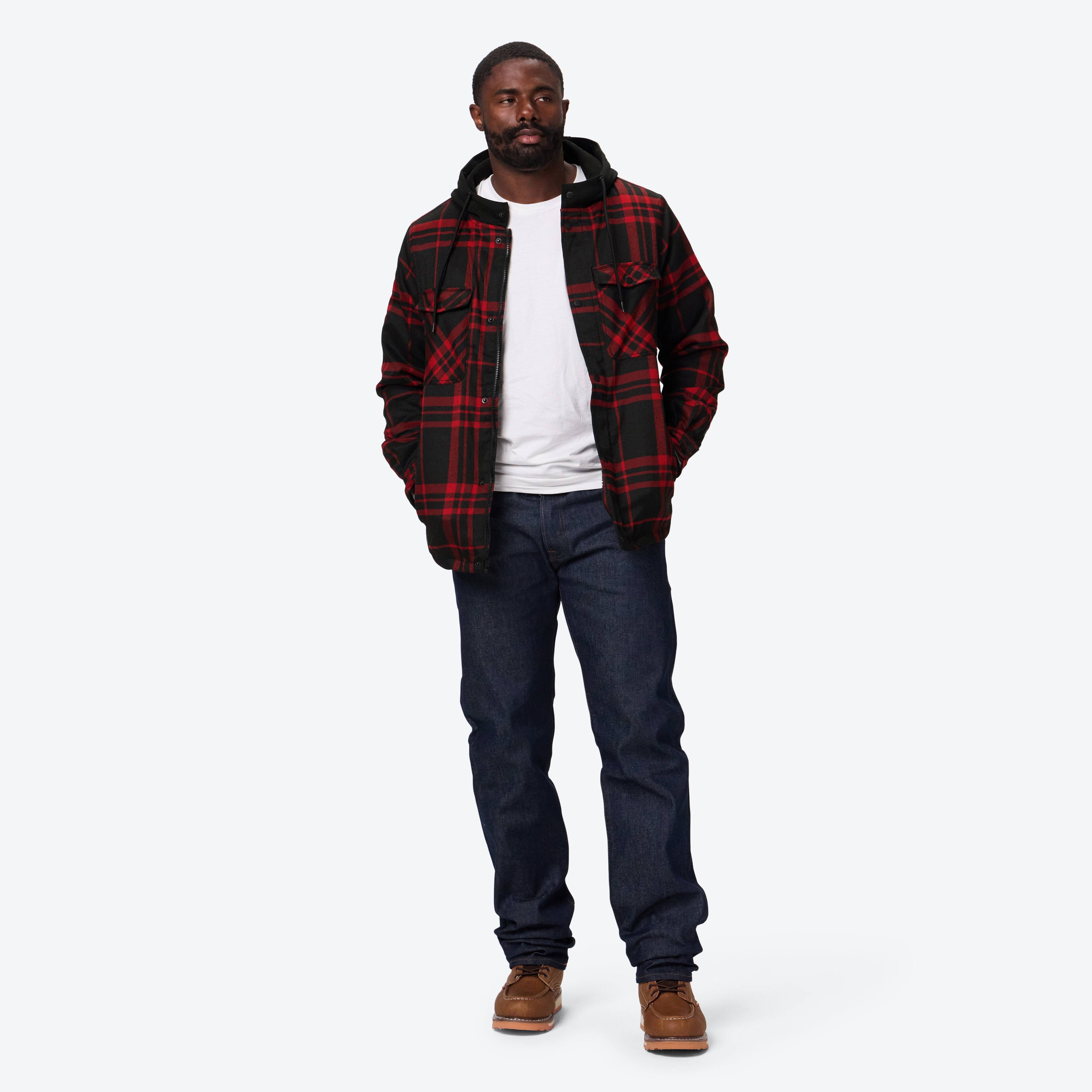 Alt View 2. Mobile Warming - Men's Flannel Heated Hoodie Jacket - Black/Red.
