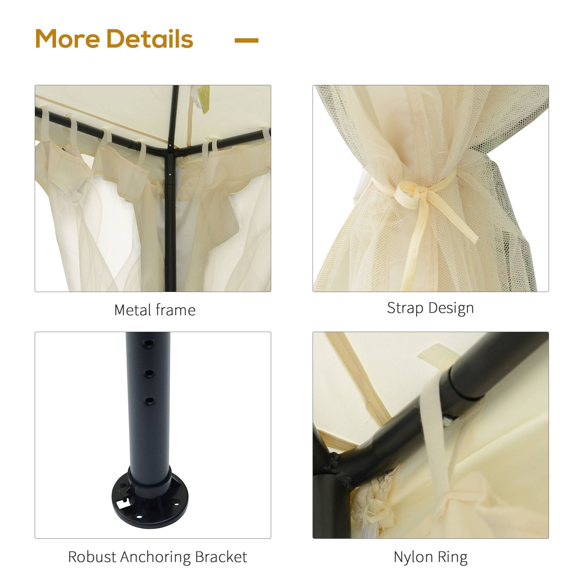 More Details
Metal frame
Strap Design
Robust Anchoring Bracket
Nylon Ring