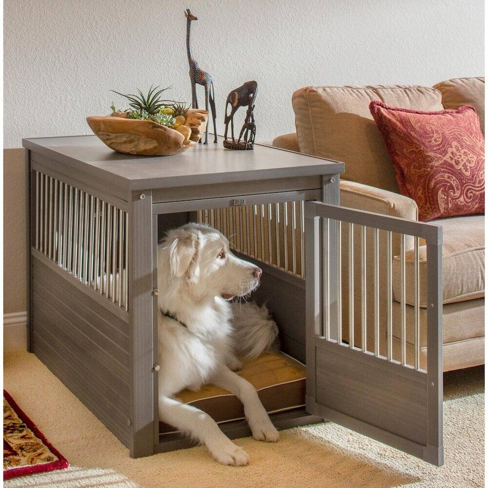 Angle. New Age Pet - ECOFLEX Dog Crate End Table - Grey X-Large.