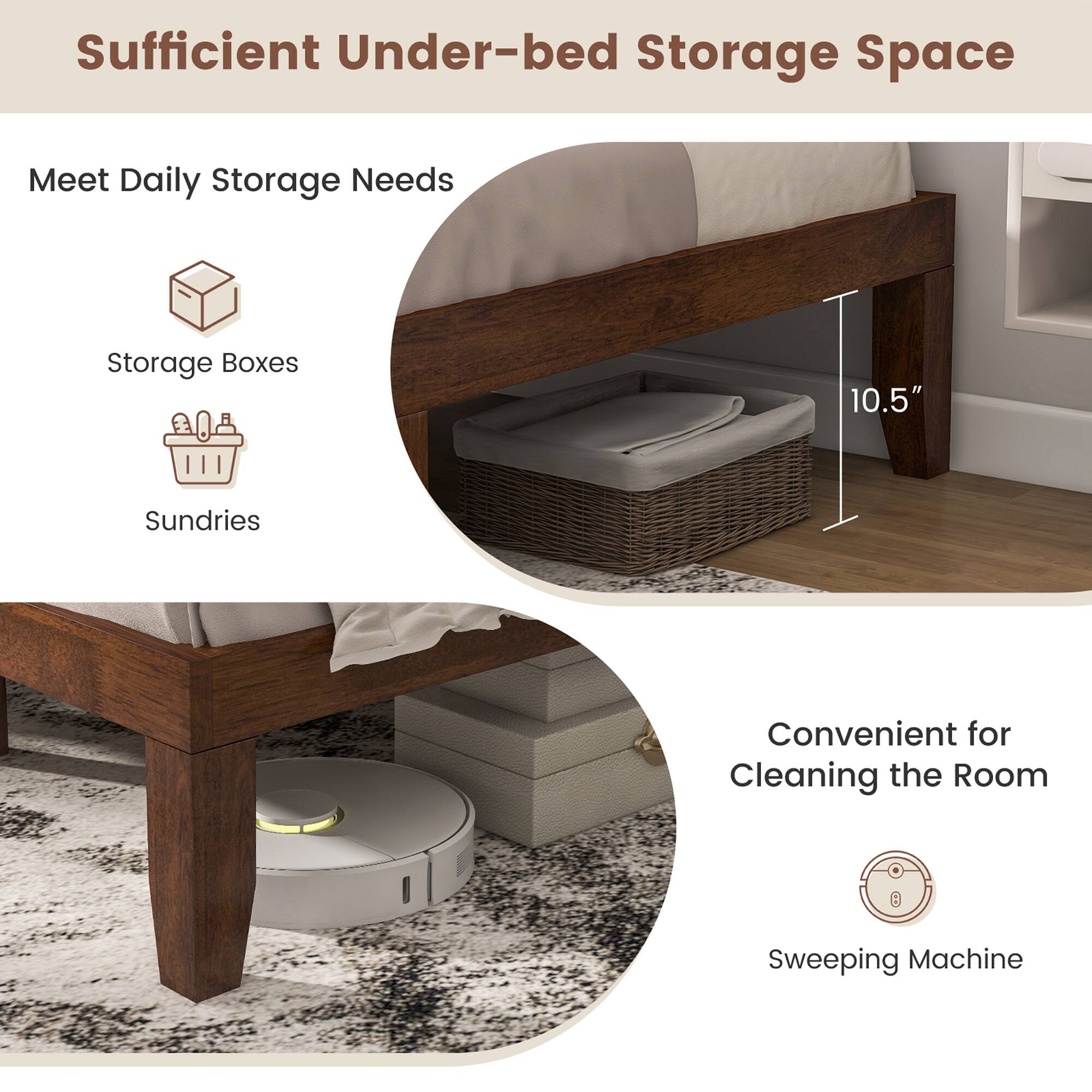 Alt View 8. Costway - Costway Full Wooden Platform Bed 14" Slats Support Mattress Foundation - Brown.