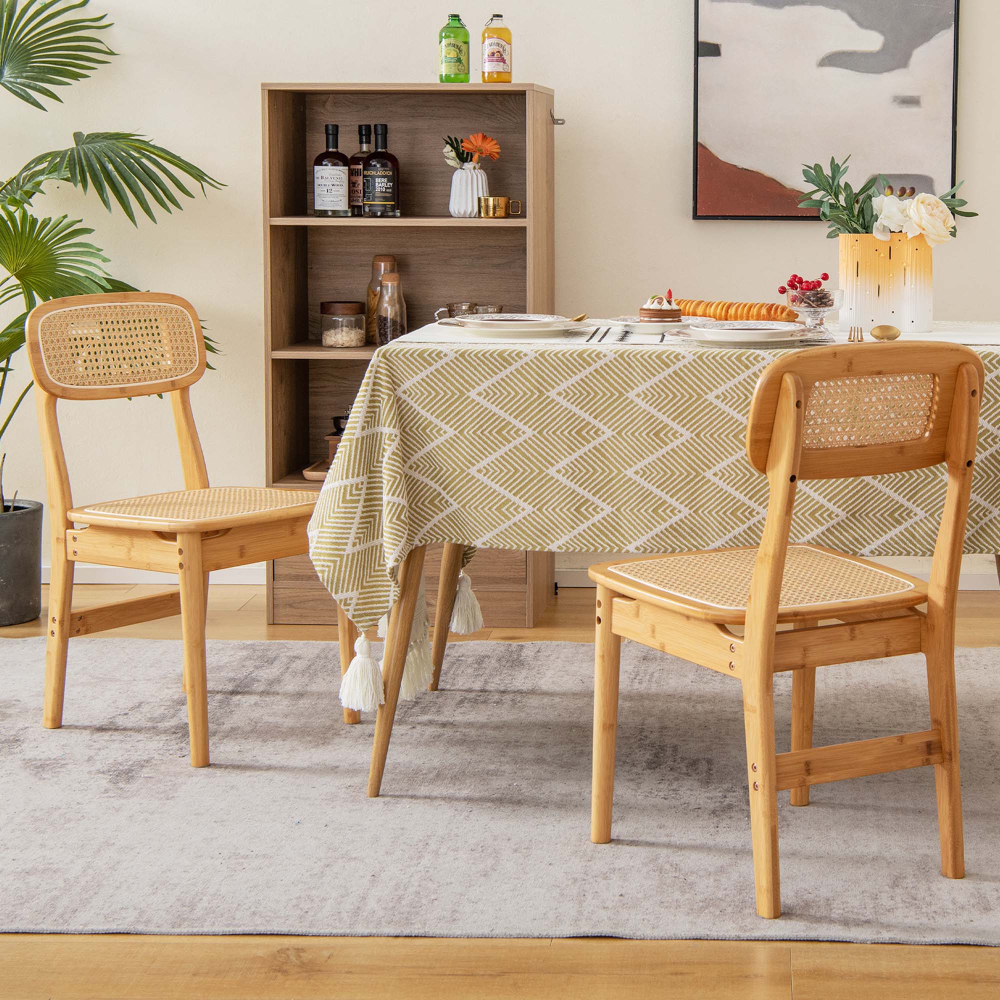 Alt View 1. Costway - Costway Rattan Accent Chairs Set of 2 Bamboo Frame Cane Woven Backrest &Seat Dining Room - Natural.