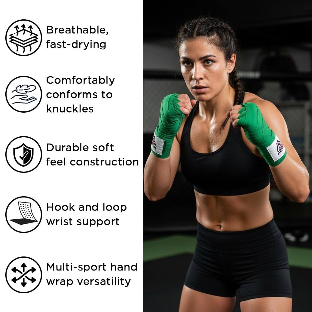 - Breathable, fast-drying
- Comfortably conforms to knuckles
- Durable soft feel construction
- Hook and loop wrist support
- Multi-sport hand wrap versatility
