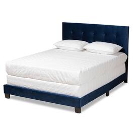 Baxton Studio - Caprice Modern and Contemporary Glam Velvet Fabric Upholstered Panel Bed - Navy Blue/Black