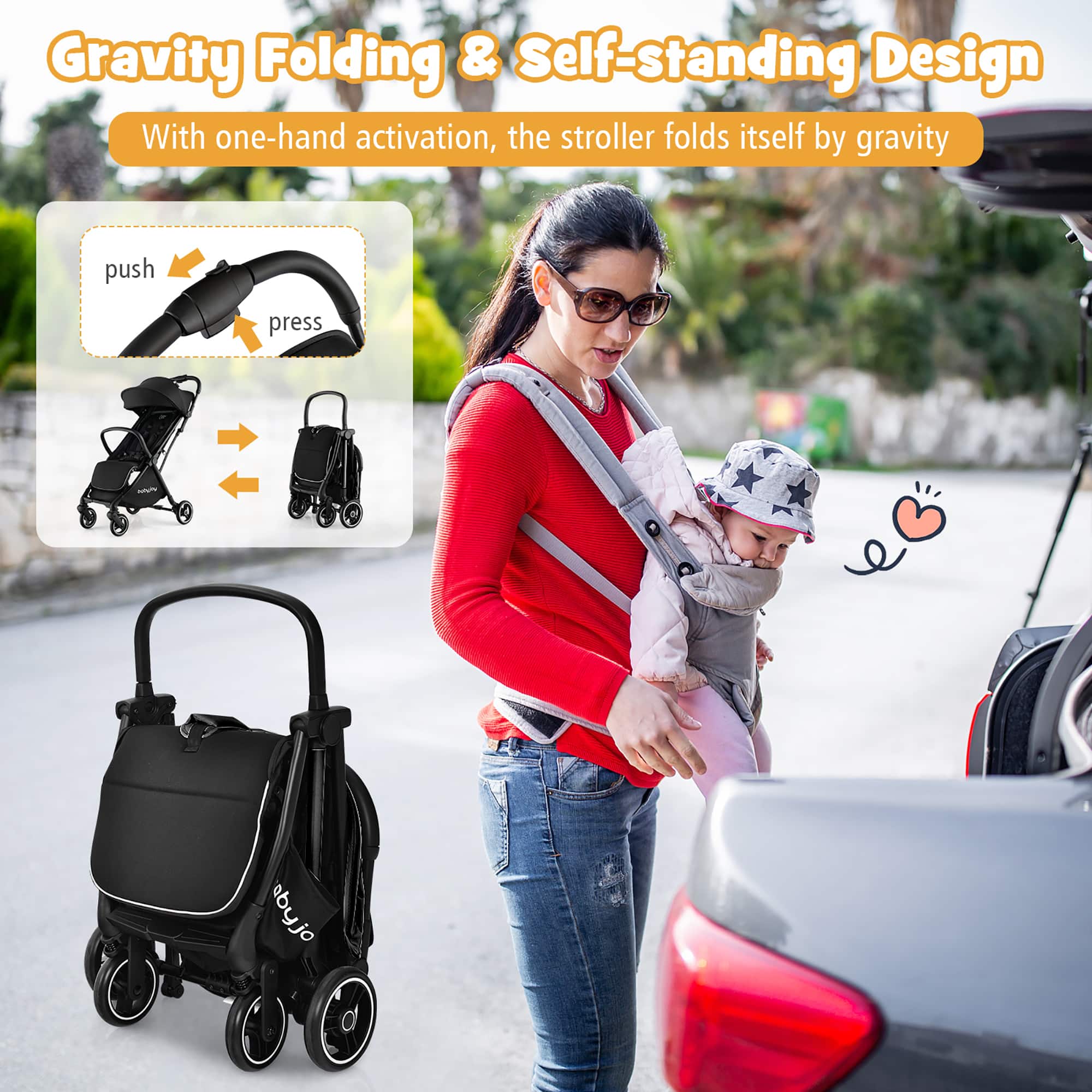 Costway Portable Baby Stroller One Hand Fold Pushchair W/ Aluminum