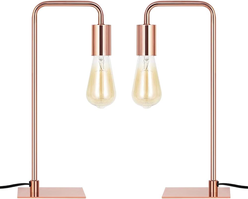 Angle. Oumilen - 2 Pack Modern Rose Gold Table Lamps – Curved Gooseneck Desk Lamps with Square Base, E26 Socket for Bedroom.