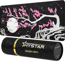 Hystar - Extended Gaming Mouse Pad | XXL 36" x 16" | 5mm Thick, Waterproof Surface, Polyester Fabric, & Rubber Base | Sakura Dark - Black