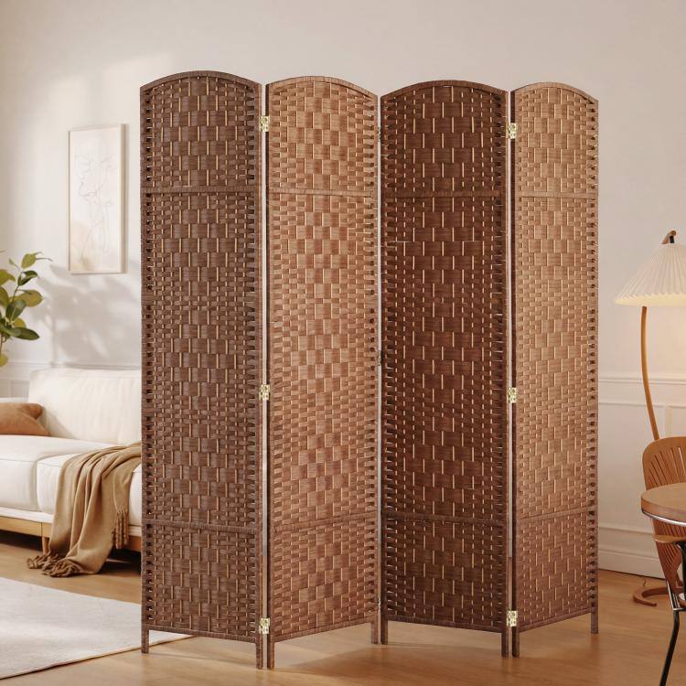 Alt View 2. PULUZ - Room Divider 4 Panel, 6FT Tall Folding Privacy Screen, Freestanding Hand-Woven Partition for Room Separation - Natural.