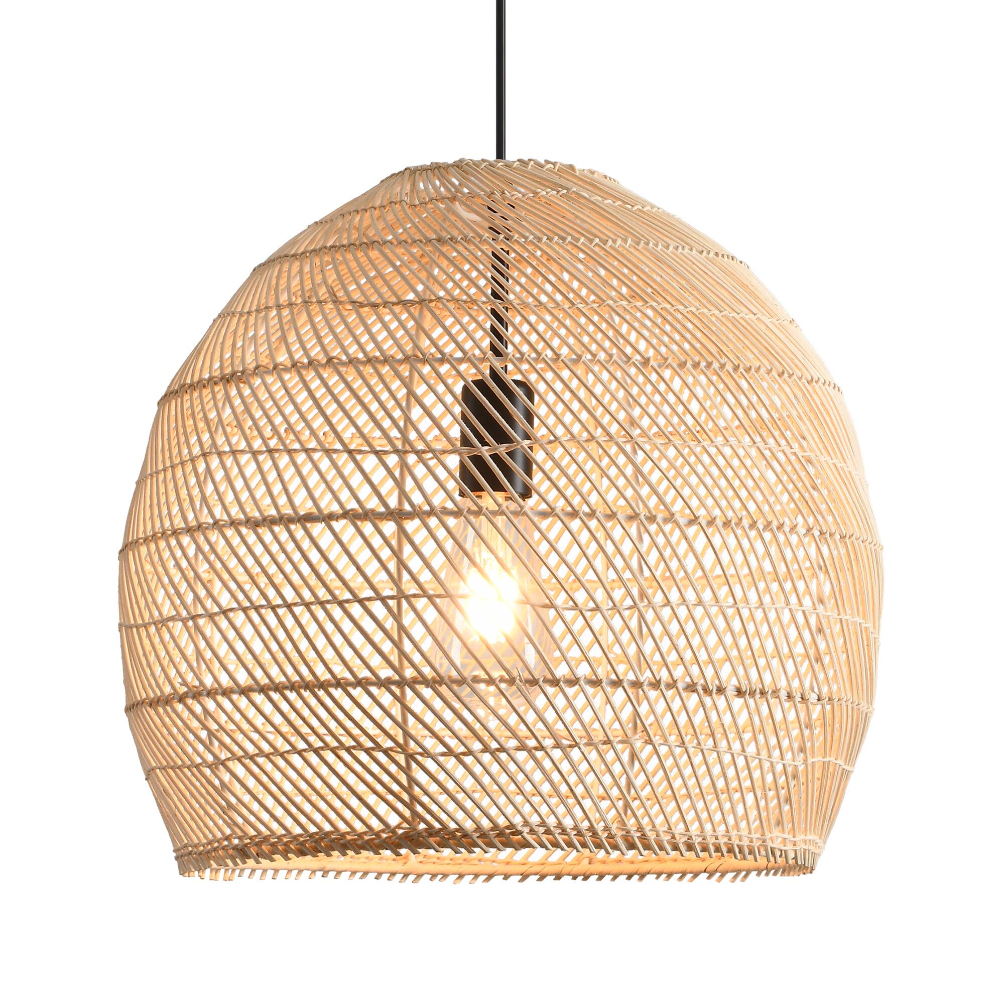 Alt View 5. Parrot Uncle - 1-Light Coasta Style Brown Hand-Woven Rattan Cloche Hanging Pendant Light.