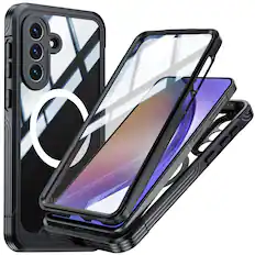 Front. UUCOVER - Full Body Case for Samsung Galaxy A57 5G,Shockproof TPU+PC Built-in with Screen Protector Compatible with MagSafe Cover - Black.