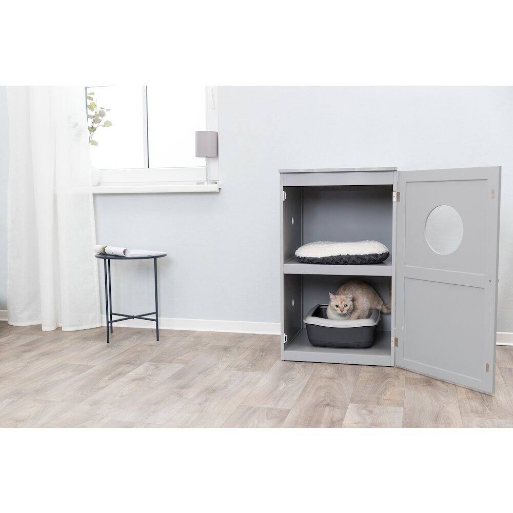 Angle. TRIXIE - 2-Story Cat Litter Box Enclosure Hidden Litter Indoor Cat Furniture Accent Table - Gray.