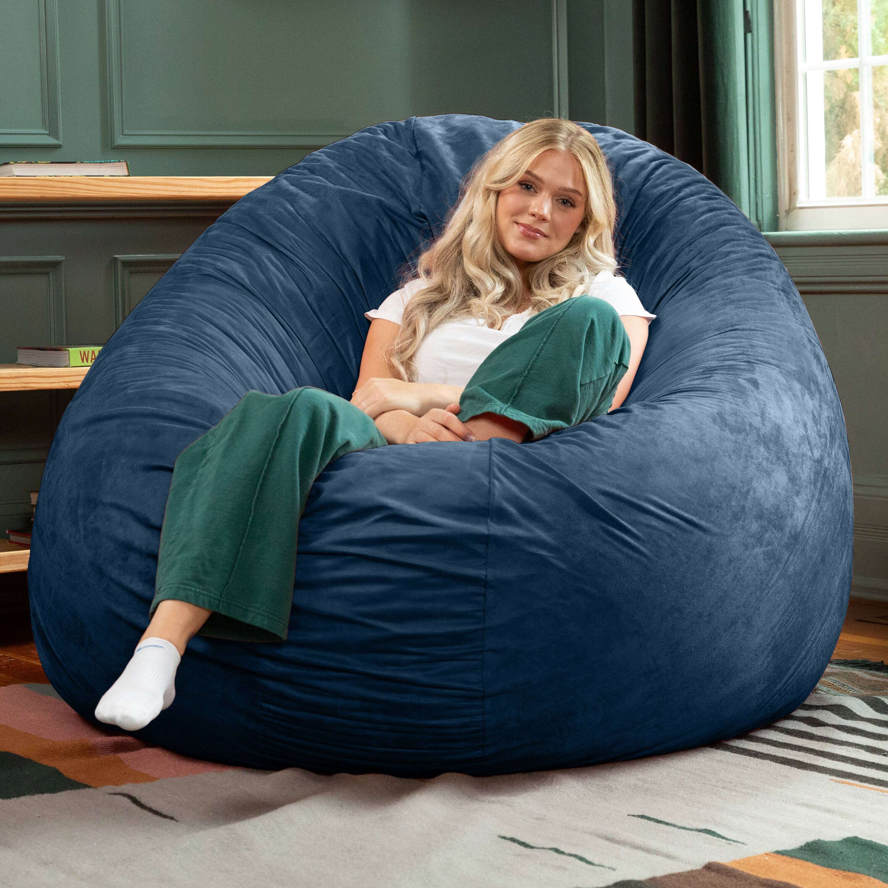 Back. Jaxx - Jaxx 6 Foot Cocoon - 2-in-1 Convertible Bean Bag Bed & Large Bean Bag Chair for Adults,  Navy - Microsuede Navy.