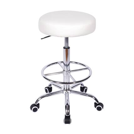 Front. Vecelo - Adjustable Height Swivel Stool with Footrest - PU Leather Rolling Stool Salon Stools,330lb Capacity - White.