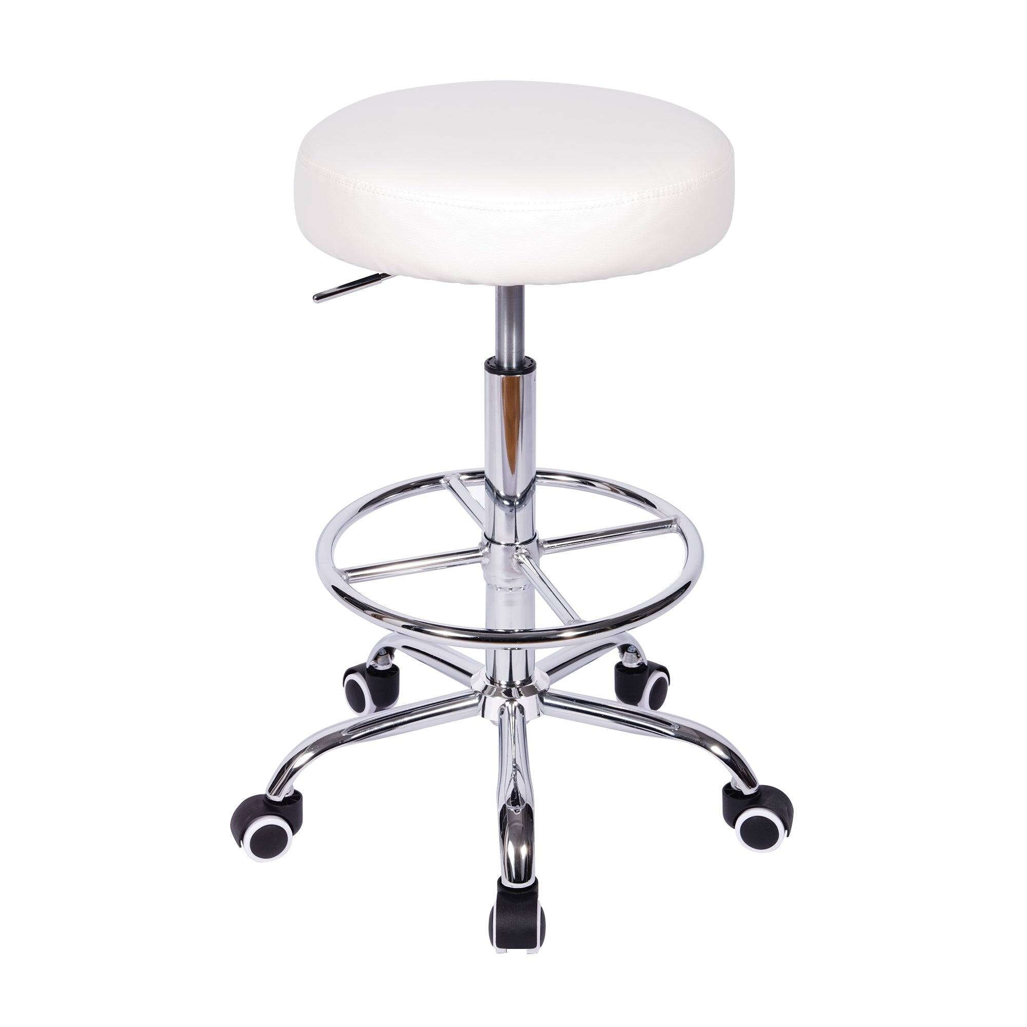 Front. Vecelo - Adjustable Height Swivel Stool with Footrest - PU Leather Rolling Stool Salon Stools,330lb Capacity - White.