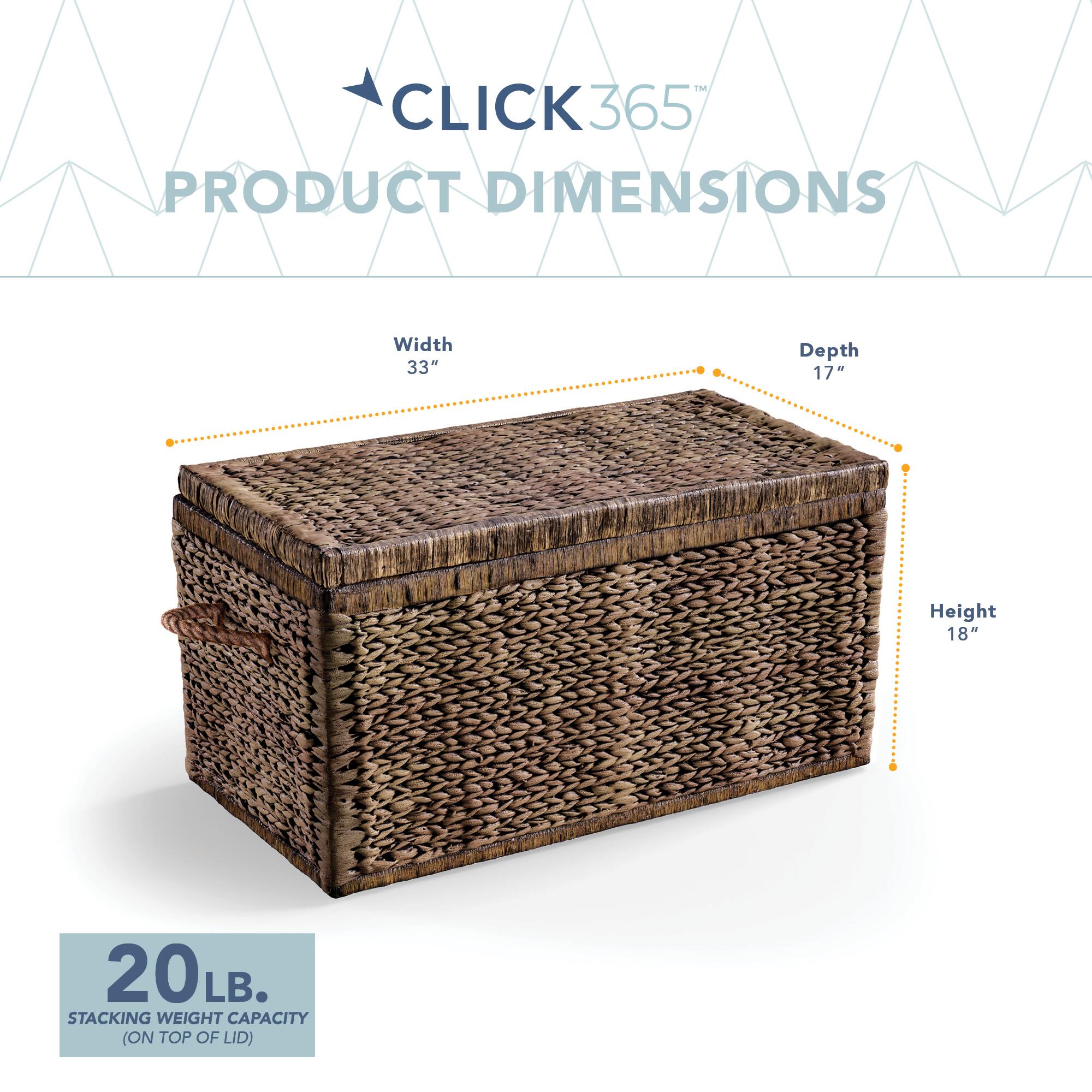 1. CLICK365
2. PRODUCT DIMENSIONS
   - Width: 33"
   - Depth: 17"
   - Height: 18"
3. 20LB. STACKING WEIGHT CAPACITY (ON TOP OF LID)