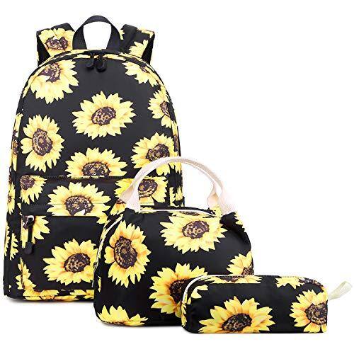 Front. Live At Space - Lightweight Water Resistant Backpacks For Teen School Backpack With Lunch Bag - Sunflower Black Set.