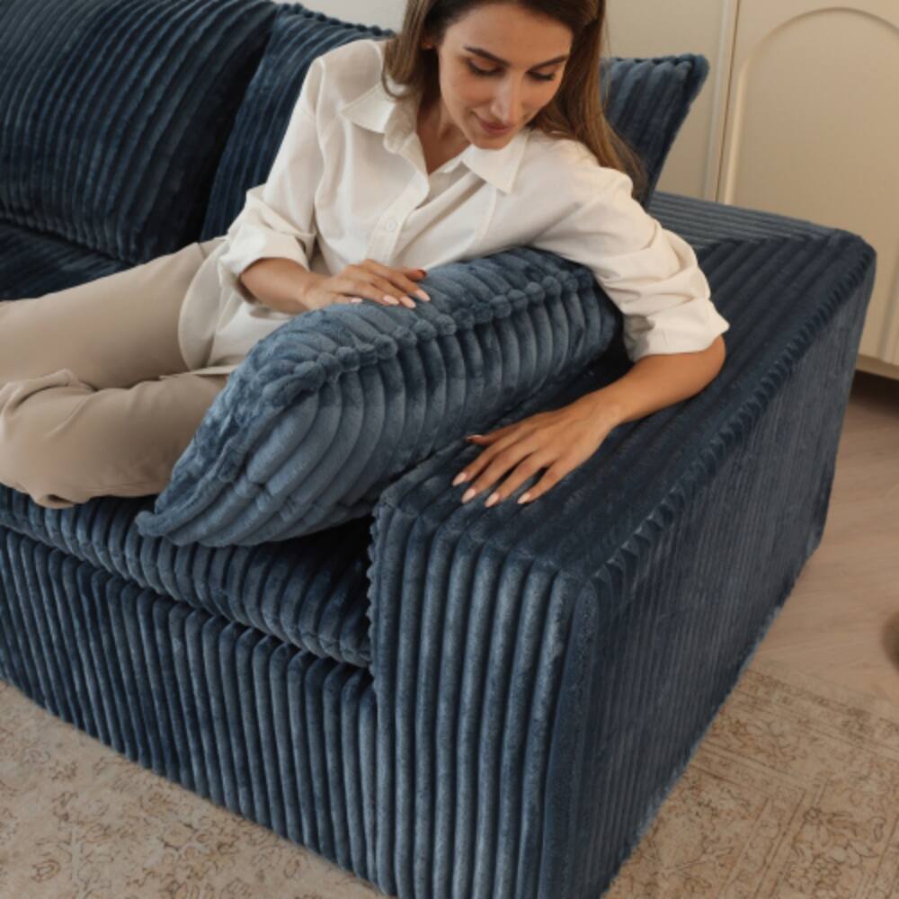Angle. LUCKY ONE - 157.6" Modular Cloud Sofa No Assembly Corduroy Deep Seat Double-Layer Cushion - Blue.