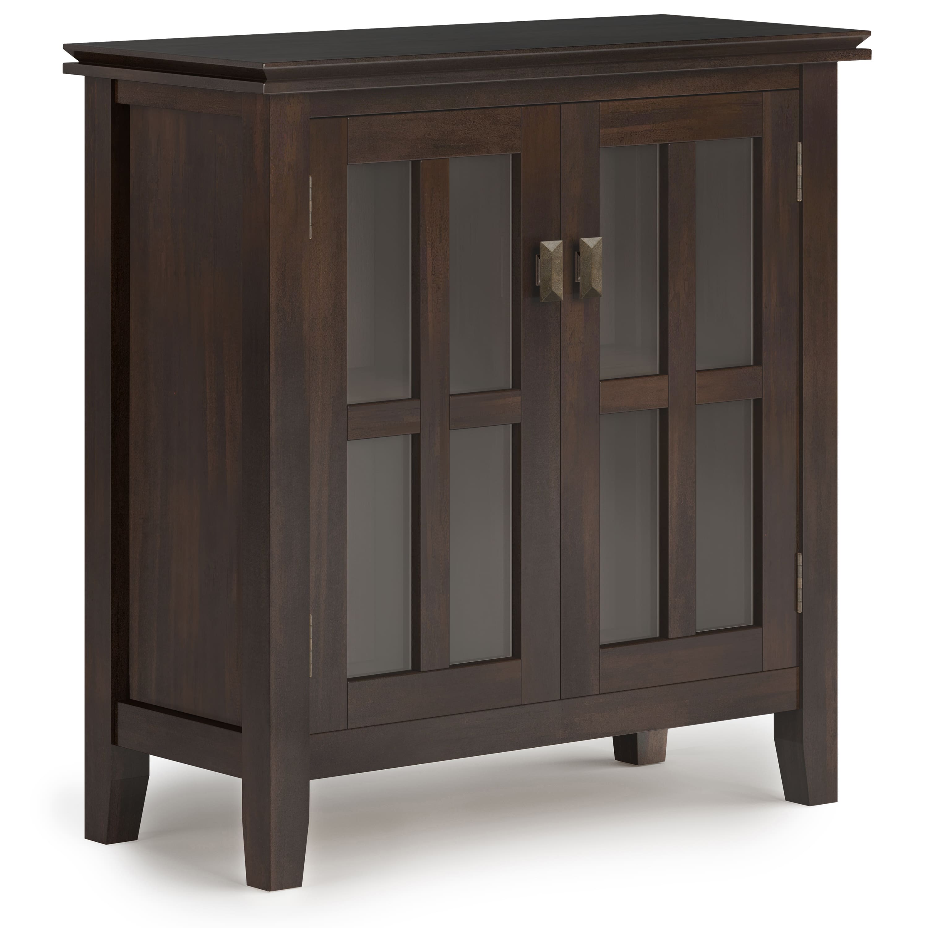 Front. Simpli Home - Artisan Low Storage Cabinet - Tobacco Brown.